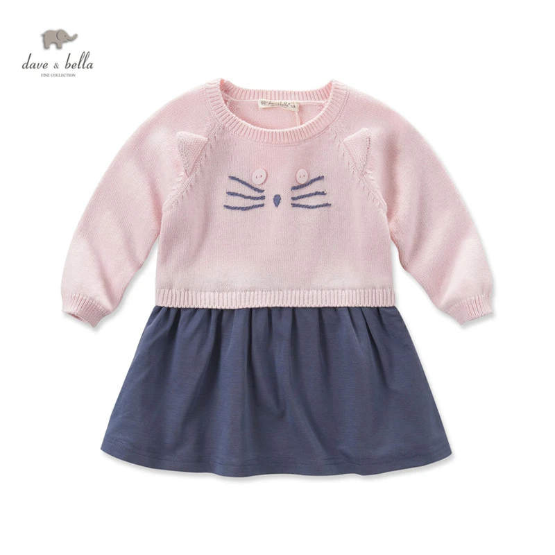 

DB3945 dave bella autumn baby girls pink dress cat dress