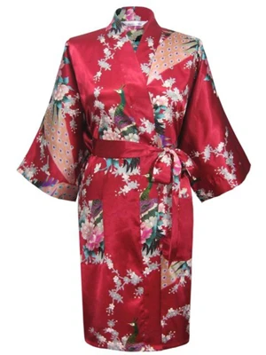 Женское Новое поступление халат китайский стиль кимоно окрашенный кафтан халат платье с поясом Павлин много цветов пижамы Халаты - Цвет: burgundy