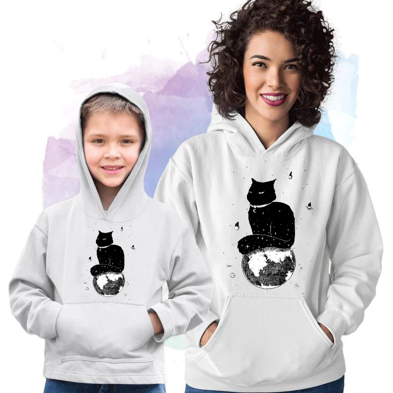 ZSIIBO/Модный женский свитер с рисунком кота; костюм для девочек; теплая зимняя женская толстовка с длинными рукавами для мамы и дочки; спортивные рубашки; пальто; CX6WY08 - Цвет: Bai01