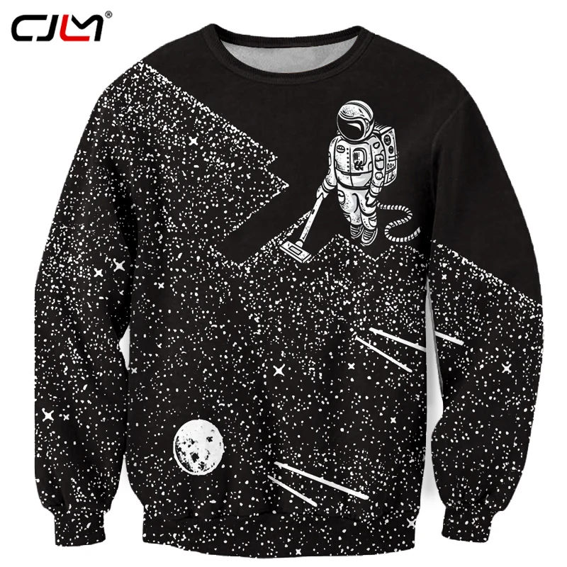 CJLM Black Sweatshirts Men 2018 Spring Autumn 3d Funny Print Space Man Astronaut Hoodies Sweatshirt Hip Hop Round Neck Coats