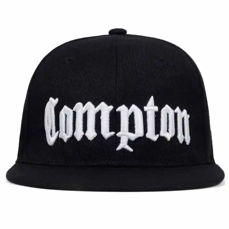 Compton Black Embroidered Flat Bill Snapback Baseball Cap Unisex Hats