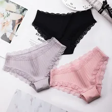 Roseheart 2018 New Women Fashion Cotton Lace Trim Low Waist Sexy Panties Underwear Lingerie Women Briefs 3 Piece 3 Color