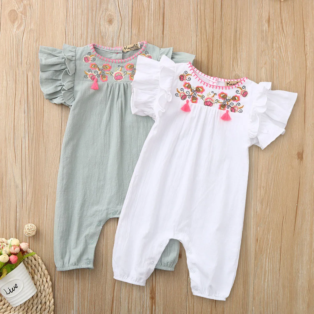 

Cotton Linen Kids Romper For Toddler Newborn Infant Baby Girls Solid Embroidery Floral Clothing Jumpsuit Outfits Modis Clothes