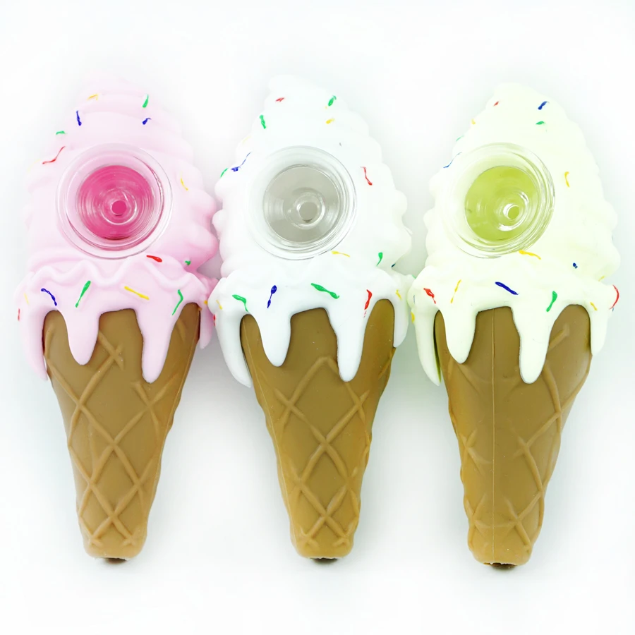 

Creative Funny Ice cream pipe silicone Smoking Pipe with glass bowl unbreakable tobacco Hand Pipes