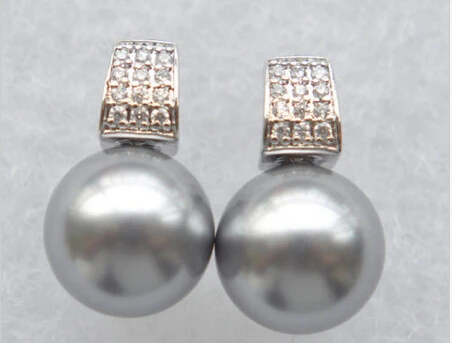 

free shipping 00361 gray round south sea shell pearl stud earring