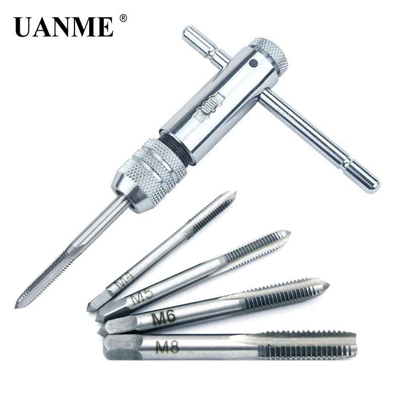 UANME 5Pcs/set T-Handle Ratchet Tap Wrench Machinist Tool Screw Thread Plug M3-M8 | Инструменты
