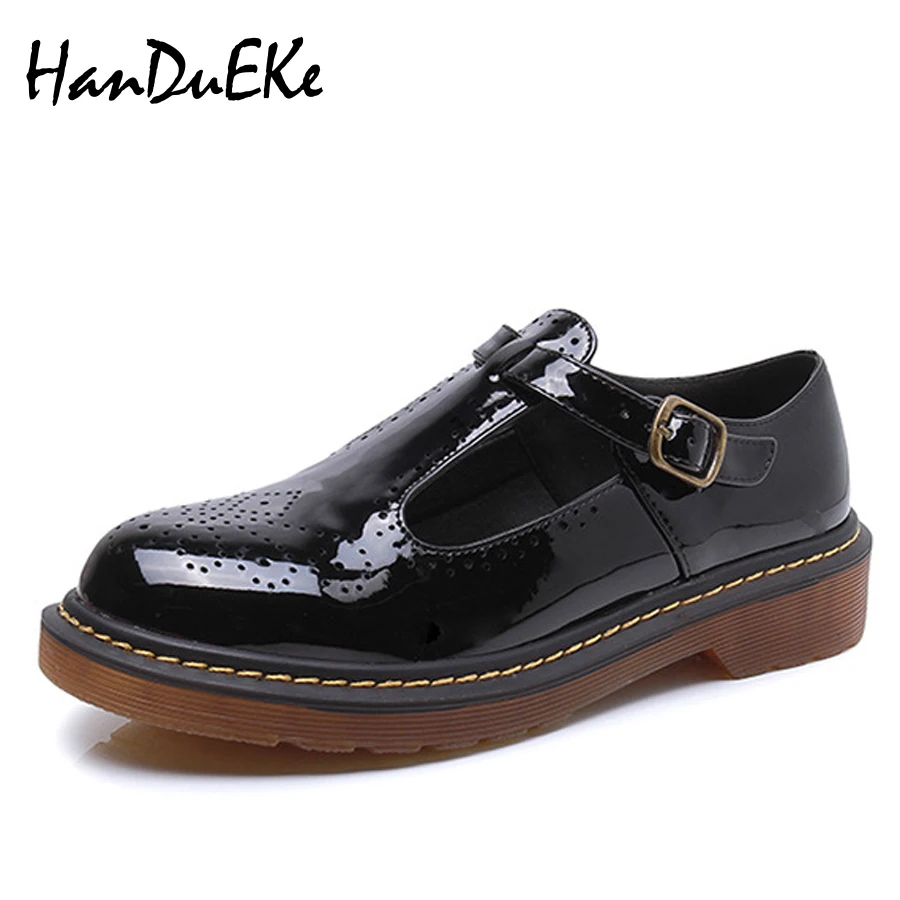 Carved flower T Strap Leather Brogue Shoes Woman New Fashion Spring