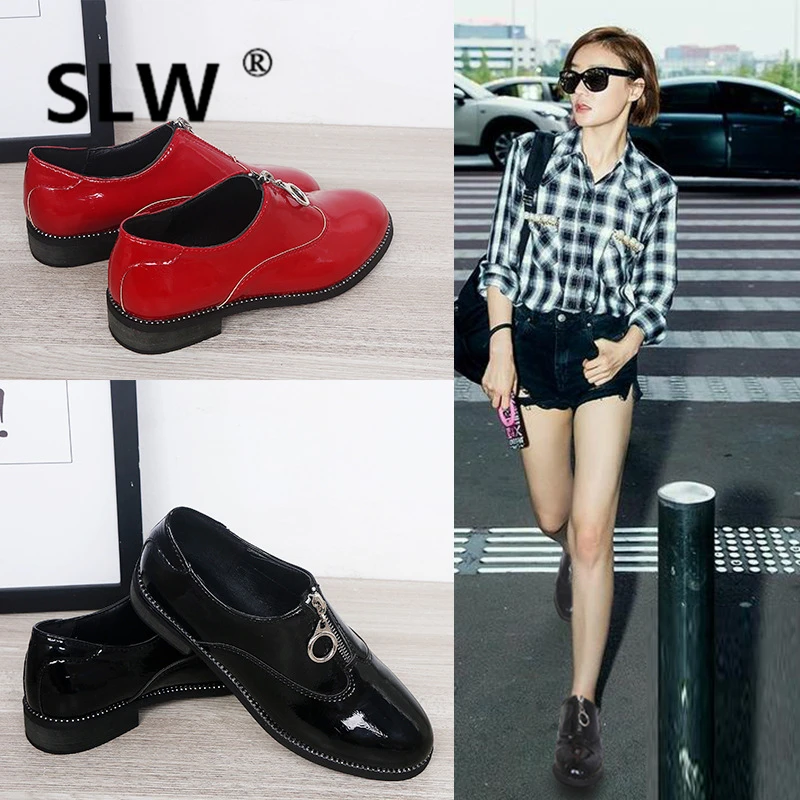 Женская Весенняя обувь на плоской подошве Лоферы из лакированной кожи низком