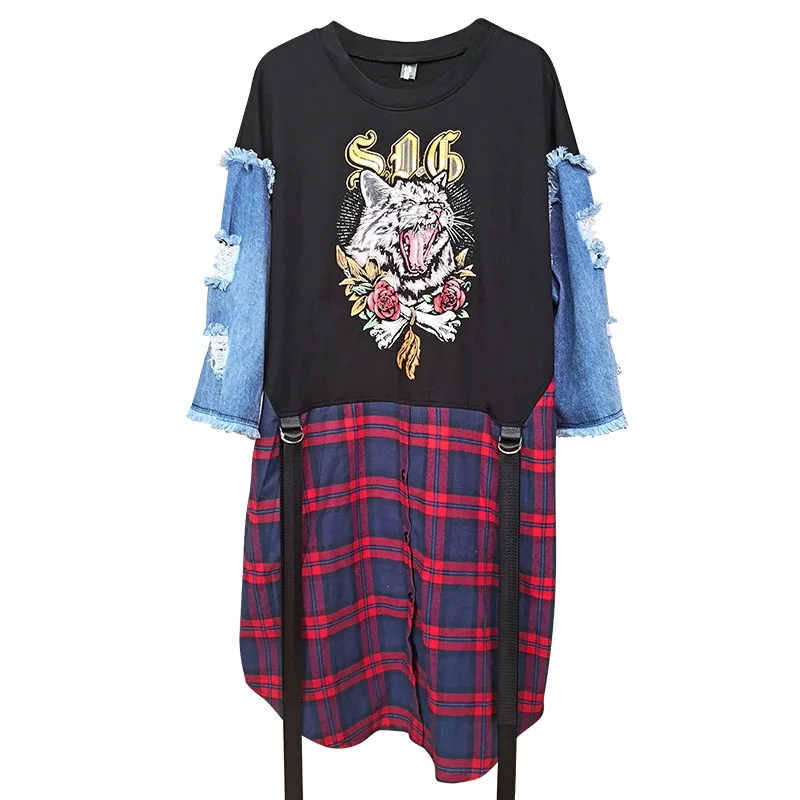 Женское джинсовое платье с длинным рукавом Модное Длинное Платье в стиле хип хоп