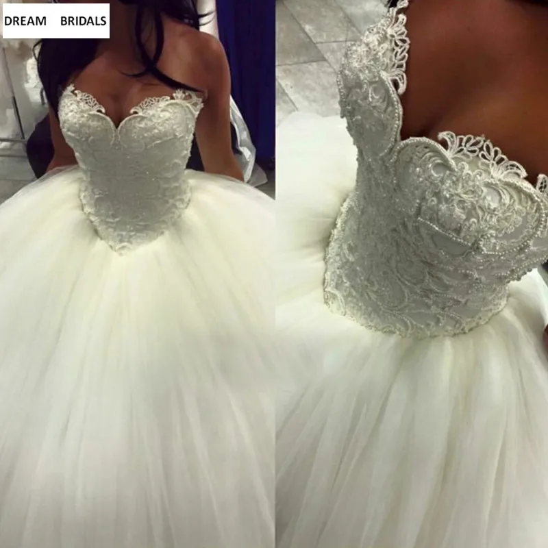 Plus Size Vestido De Noiva Custom Made Wedding Dresses Ball Gown 2019 Luxury Beading Pearls Lace Bridal Gowms Long