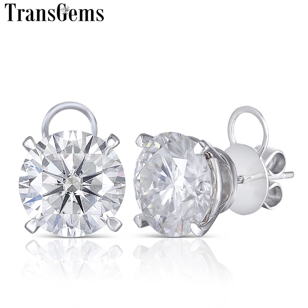 

Transgems Big Size 18K 750 White Gold 8CTW 4CT Each 10mm F Color Moissanite Stud Earrings for Women Push Back