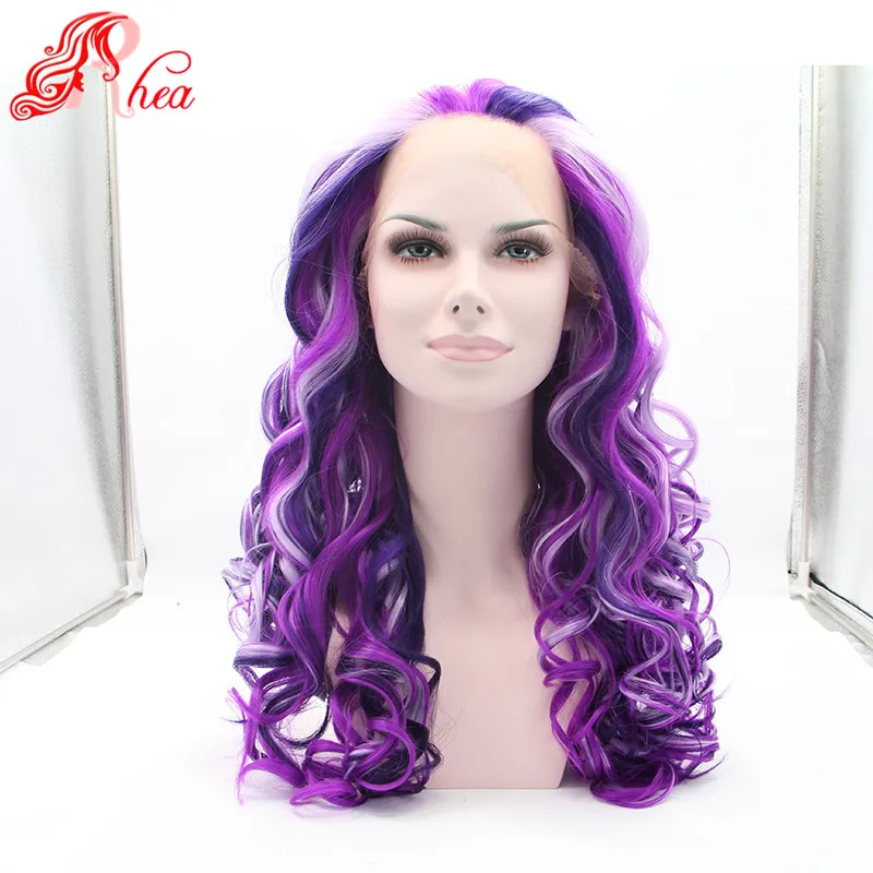 Purple Ombre Hair Wigs Loose Wave Highlight 3 Colors Fashion Lace Front