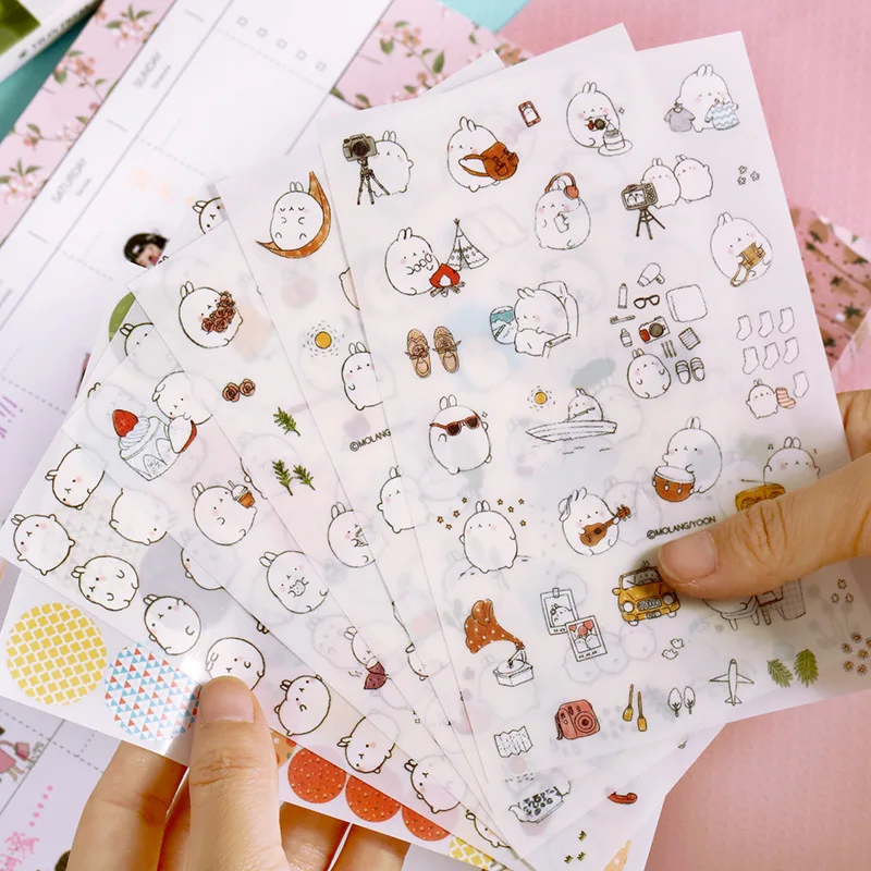 

6 sheets/lot Cartoon Molang Stickers Scrapbooking Diy Cute Rabbit Sticky Paper for Diaries Photo Album School Student Stationey