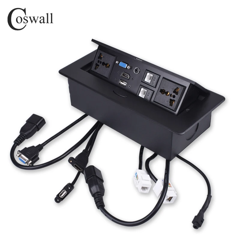 COSWALL cuerpo de Metal POP lento escondidos. 2 enchufe Universal de salida Dual CAT6 RJ45 Port + H