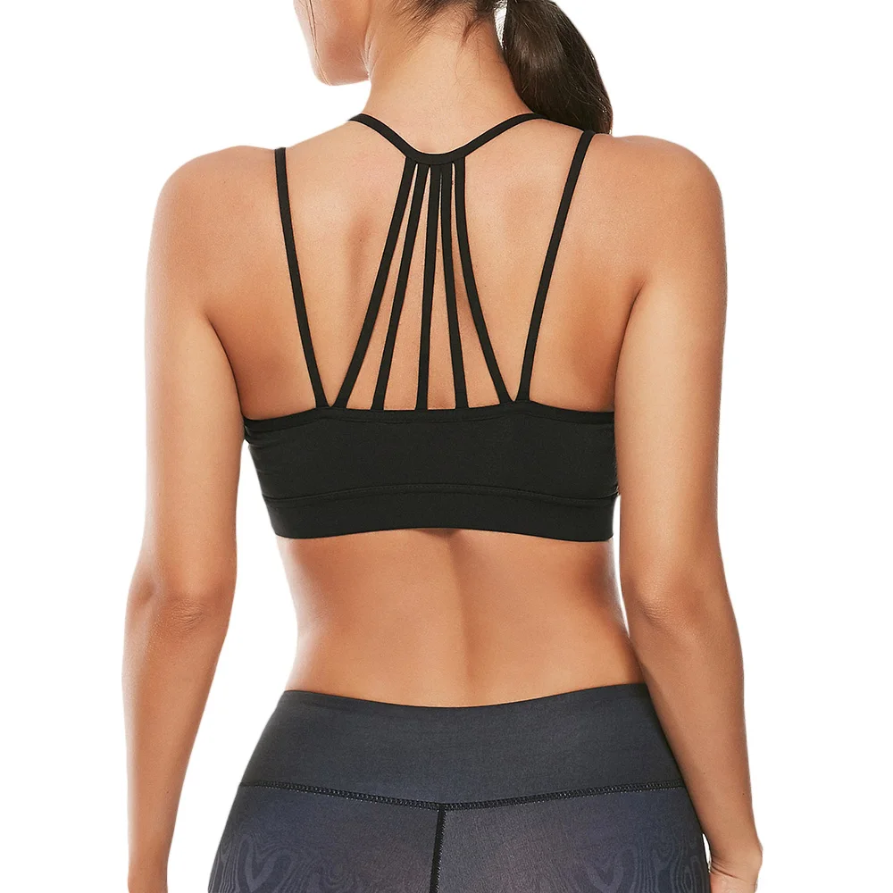 Trendy Spaghetti Strap Seamless Padded Sports Bra Women Sleeveless Running Fitness Bra Solid