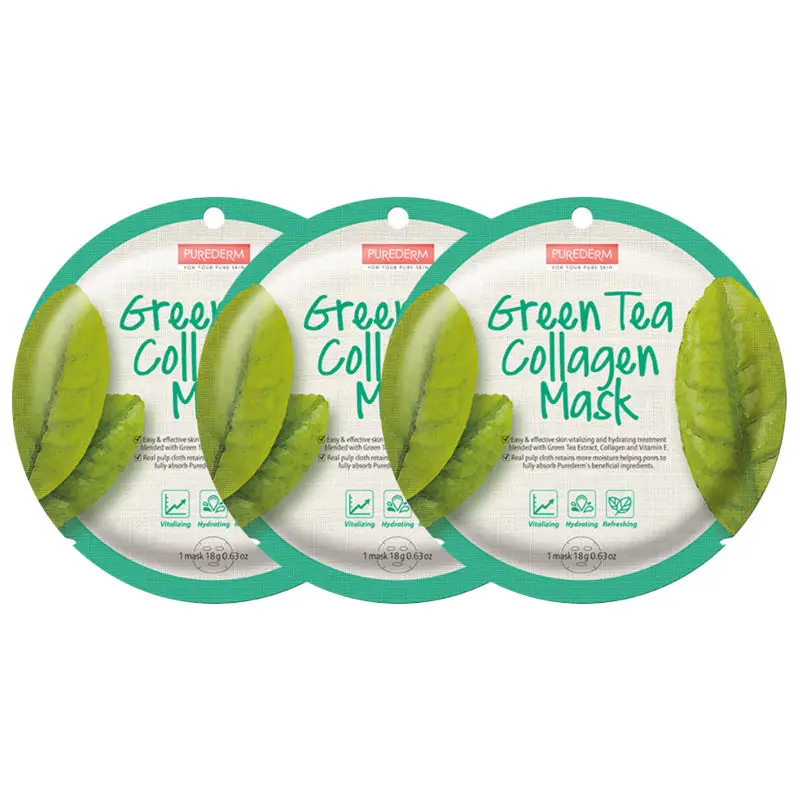 Green Tea 3pcs PUREDERM круглая маска, 3 шт., уход за кожей, растительная маска для лица, увлажняющая маска для удаления черных точек с масляным контролем, корейская косметика - Цвет: Green Tea 3pcs