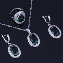 Gorgeous Oval Green Cubic Zirconia White CZ 925 Sterling Silver Jewelry Sets For Women Earrings Pendant Chain Ring V0987 Gorgeous Oval Green Cubic Zirconia White CZ 925 Sterling Silver Jewelry Sets For Women Earrings Pendant Chain Ring V0987