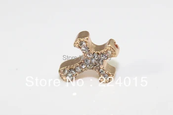 

20pcs/13*11mm Gold Color Rhinestone Crystal Beads Sideways Cross Charm Bracelet Jewelry Finding Connector ,JB354#