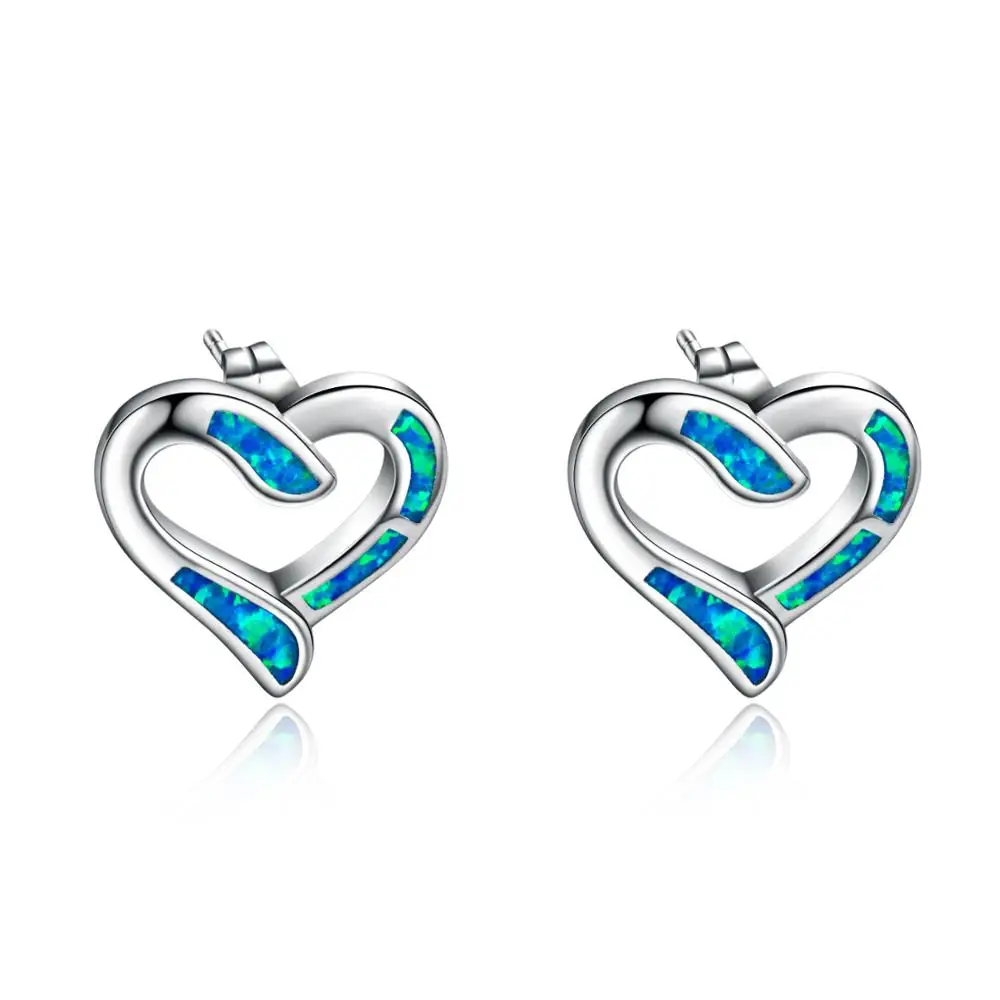 Бижутерия в форме сердца серьги 14*15 мм стерлингового серебра 925 серьги с голубым опалом Brincos для женщин - Окраска металла: Blue