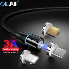 Olaf 3a cabo magnético micro usb tipo-c, carregamento rápido, para iphone 6, 7, 8, plus, x, xr, xs cabo de carregamento do telemóvel máximo usbc