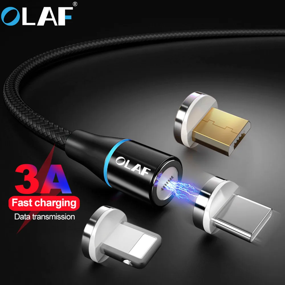 أولاف 3A سريع شحن USB مغناطيسي صغير نوع C كابل شاحن آيفون 6 7 8 زائد X XR XS ماكس شحن الهاتف المحمول USBC الحبل