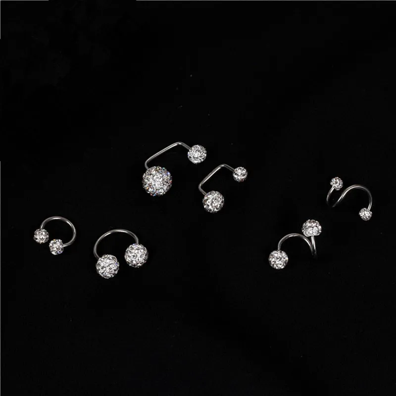 

2 pcs/lot Square Round Silver Crystl Ball Stud Earrings Ear Plugs Piercing Jewelry Stainless Steel Girl Women Decoration