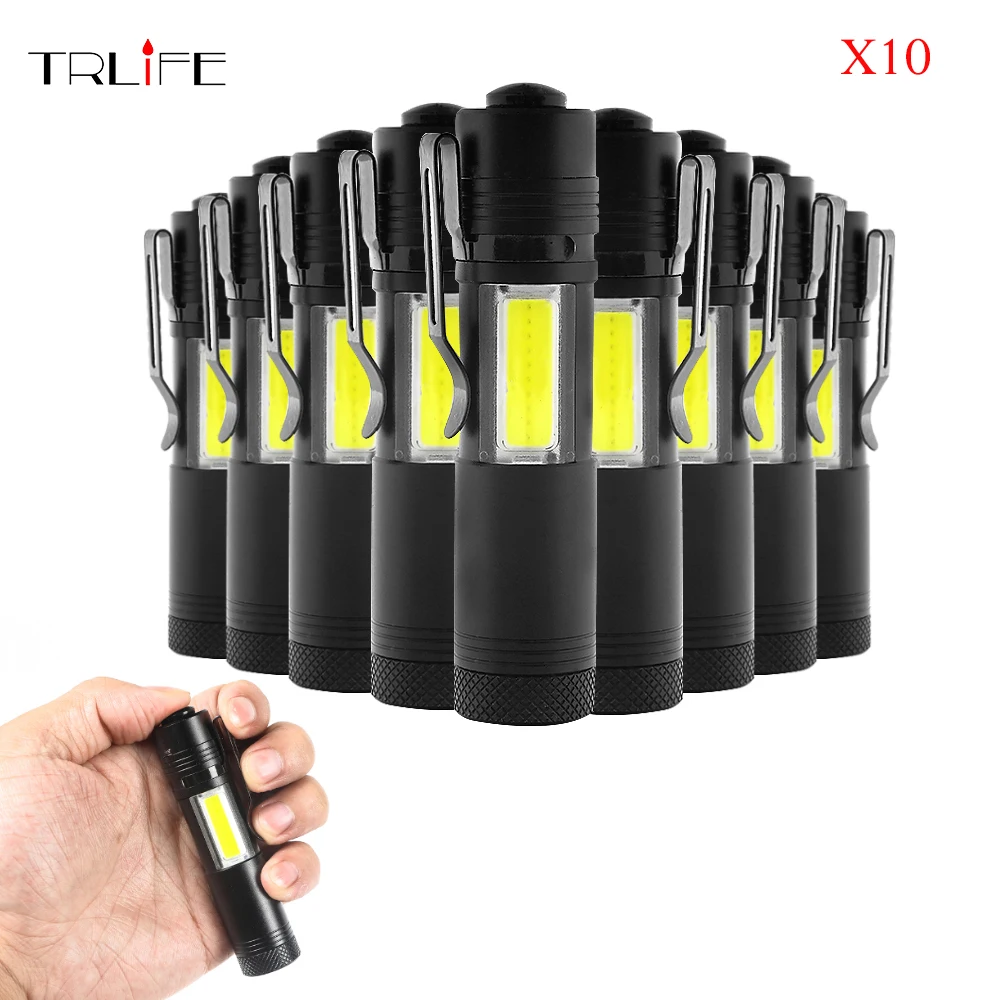 

5/10pcs 3800LUMS Flashlight COB Work Light Waterproof Linterna Rechargeable Lanterna by 14500 or AA Battery with pen clip