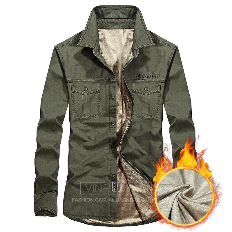 2019 весенние мужские высокого качества Военные случайные бренд 100% хлопок армии Рубашки Осень-зима человек флис теплая рубашка с длинным