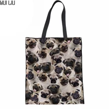 Сумка через плечо тканевая сумка 3D Мопс хаски собака печать Топ-ручка сумки для женщин девочек хозяйственная сумка женские пляжные сумки для женщин