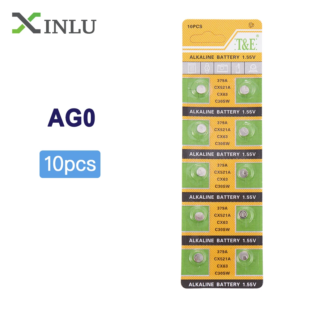 Щелочные кнопочные батарейки V379 10 шт./лот 1 55 в AG0 LR69 LR521 379A SR521SW D379 | Электроника
