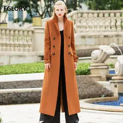 Новый бренд 2017 г. зимние длинные Шерстяные пиджаки Для женщин верблюжьей шерсти Смеси двубортный X-длинные плюс Размеры шерстяное пальто