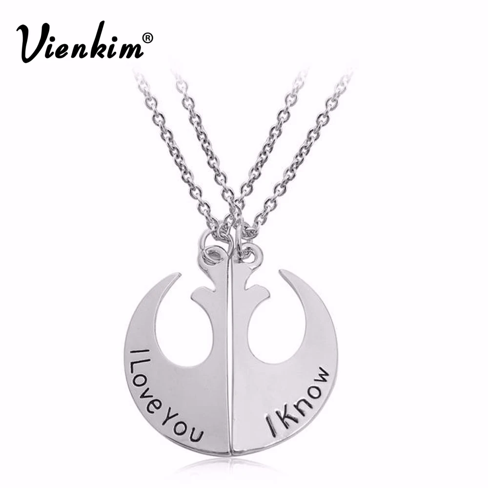 

Vienkim 2018 New Star Wars Rebel Alliance Lapel Pin Rebel Badge Emblem Pendant I Love You I Know Lover's Couple Necklace Movie