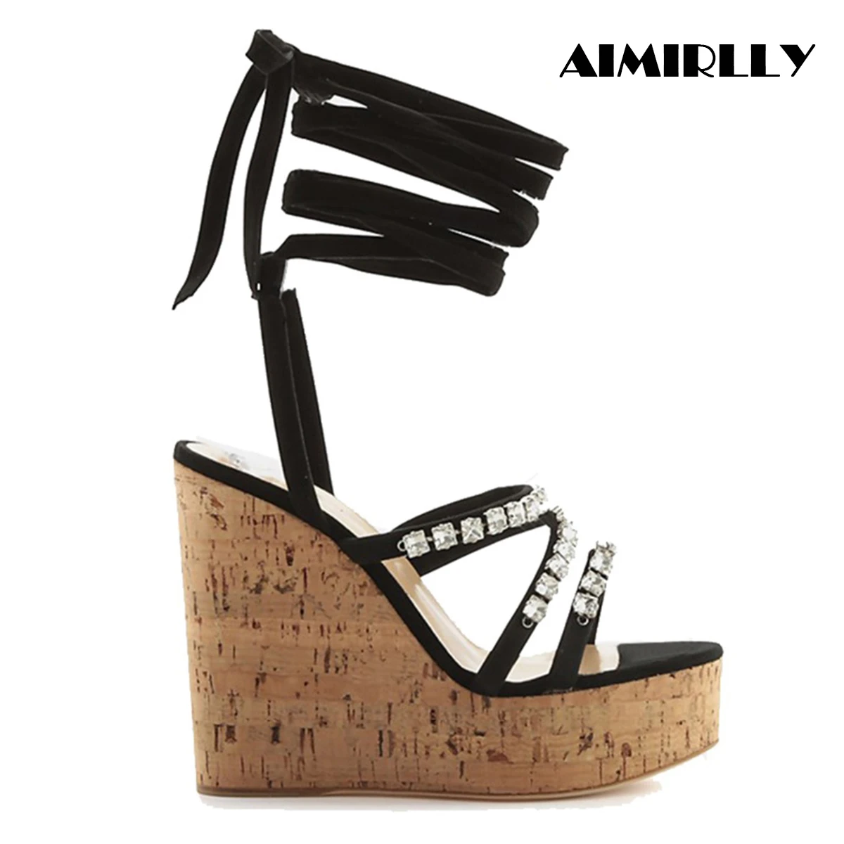 

Women Cork Wedge Sky High Platform Sandals Strappy Rhinestone Ankle Wrap High Heel Summer Shoes Wholesale