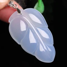 Синий Халцедон из натурального прозрачного камня вида женские она оставляет подвески, ожерелья 925 Серебряное Ювелирное Украшение из нефрита