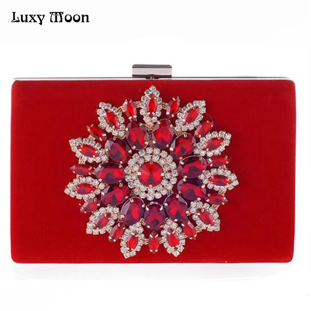 Luxy Moon Diamond Flower Clutch Bag New Red Evening Black Luxy Moon Diamond Flower Clutch Bag New Red Evening Black Party Queen Purse Chain