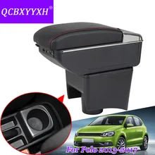 Стайлинга автомобилей из искусственной кожи Прокат Armest для Volkswagen Polo 2013-2017 центральный хранения Обложка Авто подкладке с чашкой держатели Дело