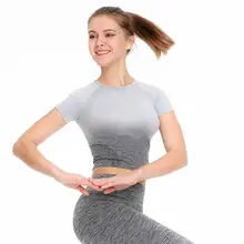 Женская футболка с круглым вырезом и коротким рукавом, градиентный Фитнес Лето, весна, осень, пуловер, футболка для фитнеса, йоги, бега