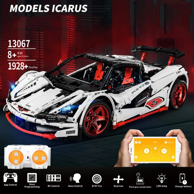 Техника 1:10 Масштаб rc Супер спортивный автомобиль McLaren P1 ICARUS moc блок с светильник APP