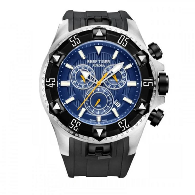 Relojes Hombre брендовые Роскошные спортивные часы с тигром, мужские водонепроницаемые кварцевые часы с хронографом и резиновой подошвой, мужские часы+ подарок - Цвет: black silver blue