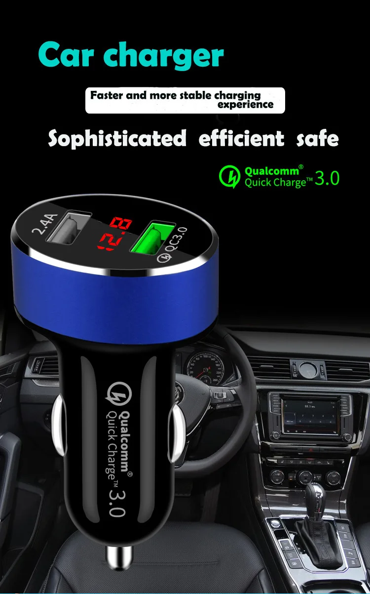 Автомобильное зарядное устройство 2 USB зарядное устройство Quick Charge 3,0 светодиодный QC3.0 2.4A быстрое зарядное устройство Универсальное зарядное устройство для телефона для Iphone huawei Xiaomi Redmi