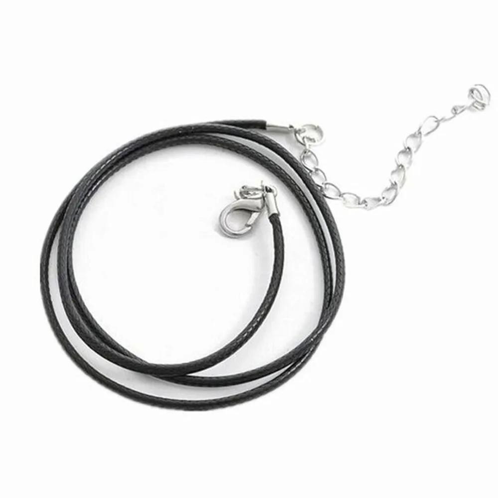 3 Pcs 2mm Twisted Braided Rope Leather Chain Necklace Bracelet Charms Silver Clasp DIY Jewelry Accessories String Cord Necklace