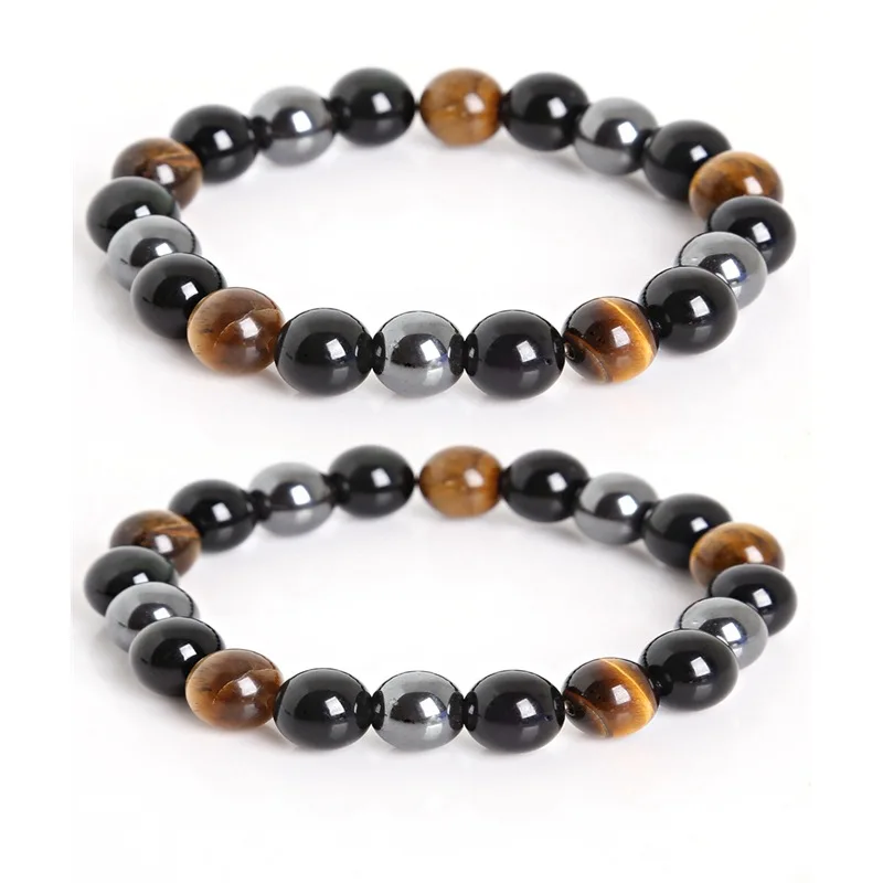 

2018hombres pulseras brazalete pulseras de piedra Natural para las mujeres 10mm Ojo de Tigre y hematites y Negro obsidiana PIEDR