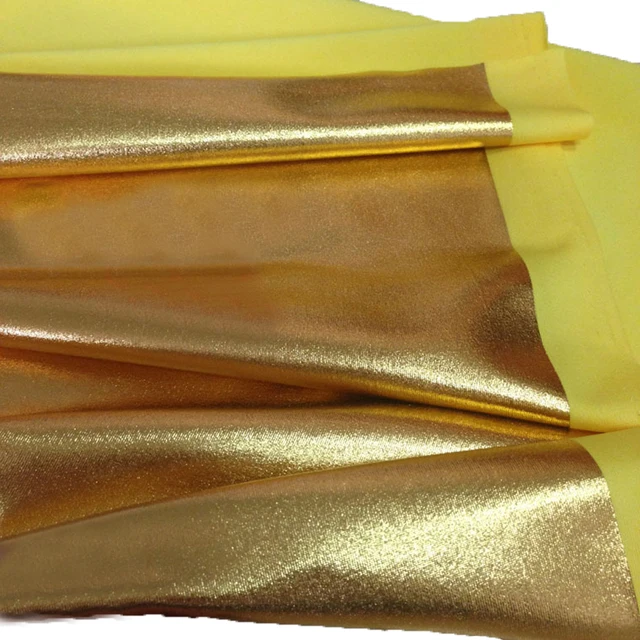 New fashion Shiny Gold Foil bronzing Spandex Fabric Material PU glossy