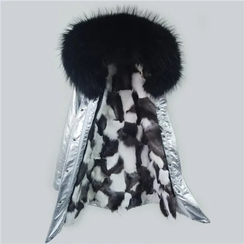 Стильная женская парка из натурального меха енота с воротником и капюшоном, длинная парка с натуральным мехом, серебряное плотное меховое пальто, женские куртки - Цвет: 8 fox fur long