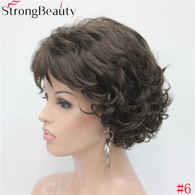 StrongBeauty короткие кудрявые синтетические парики термостойкие монолитные волосы женский парик - Цвет: 6