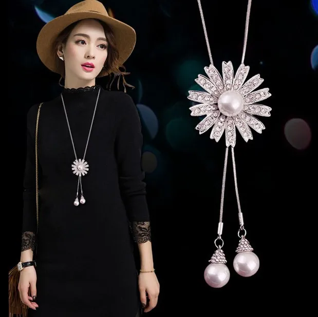 Романтическое ожерелье искусственного жемчуга серебряный цвет Подсолнух кулон женское ожерелье Маргаритка девушки ювелирные изделия