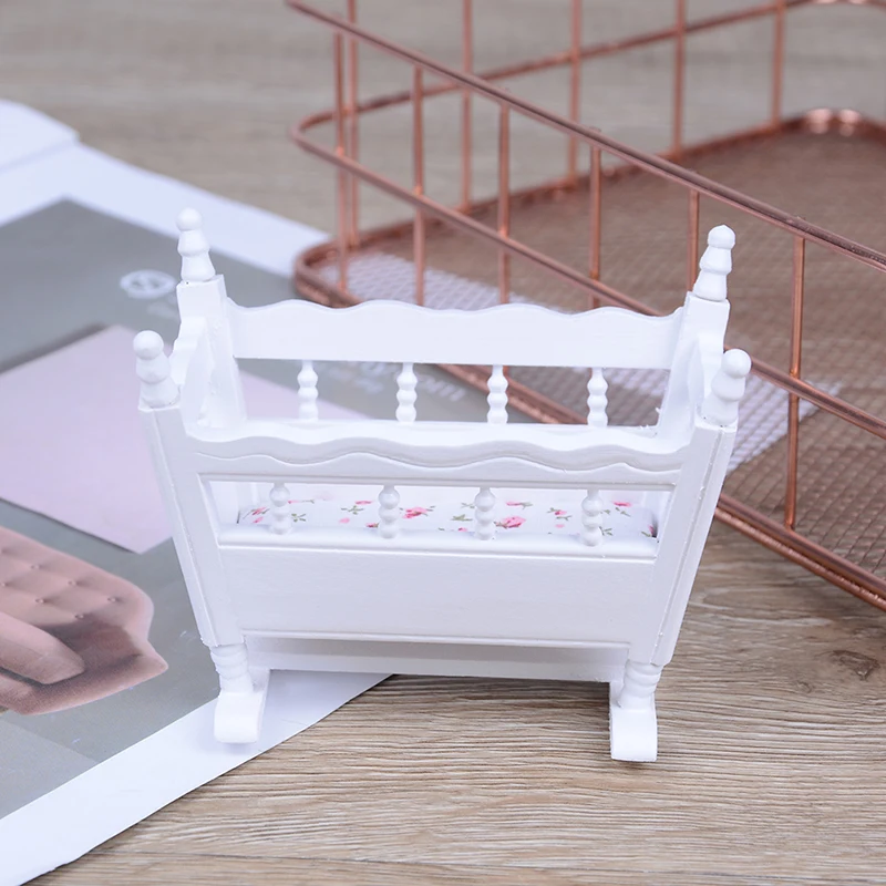

1:12 Handmade Modern White Wooden Furniture Crib Baby Cradle Children Room Doll House Miniature