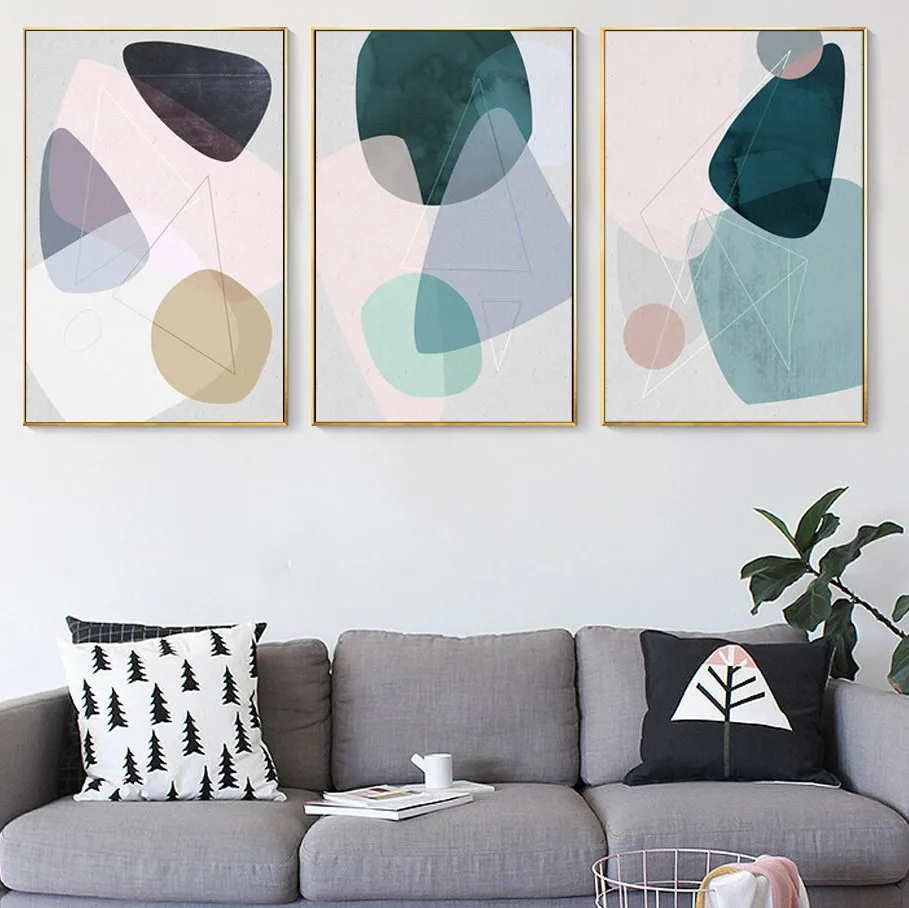 Nordic Geometri Abstrak Dekorasi Lukisan Kanvas Lukisan Dinding