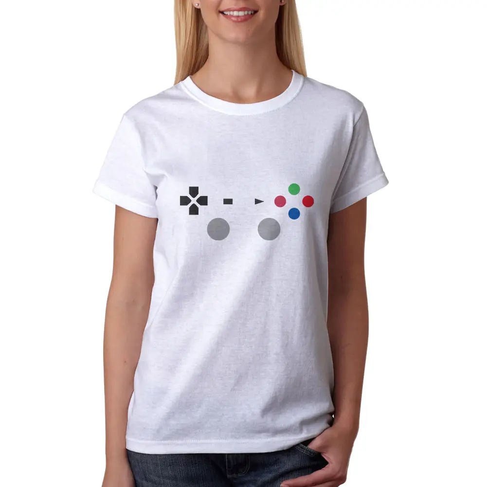 

Game Controller Buttons Women's White T-Shirt NEW Sizes S-XL Women Brand Top Harajuku Tee Shirt Short Sleeve Women T Shirt