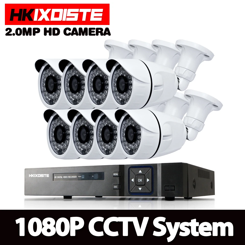 1080P 8CH AHD DVR HD CCTV Камера Безопасности 8 шт. Открытый Пуля день/ночь ИК камеры наблюдения комплект Camaras de seguridad